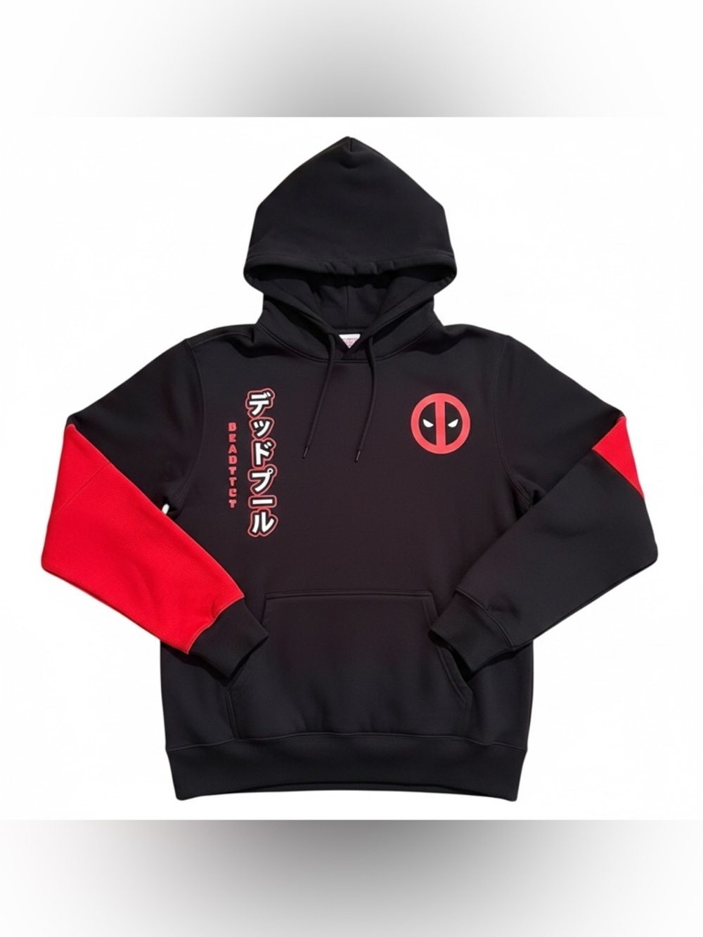 Marvel Deadpool Hoodie Men’s Size Medium Black Red Japanese Graphic Pullover